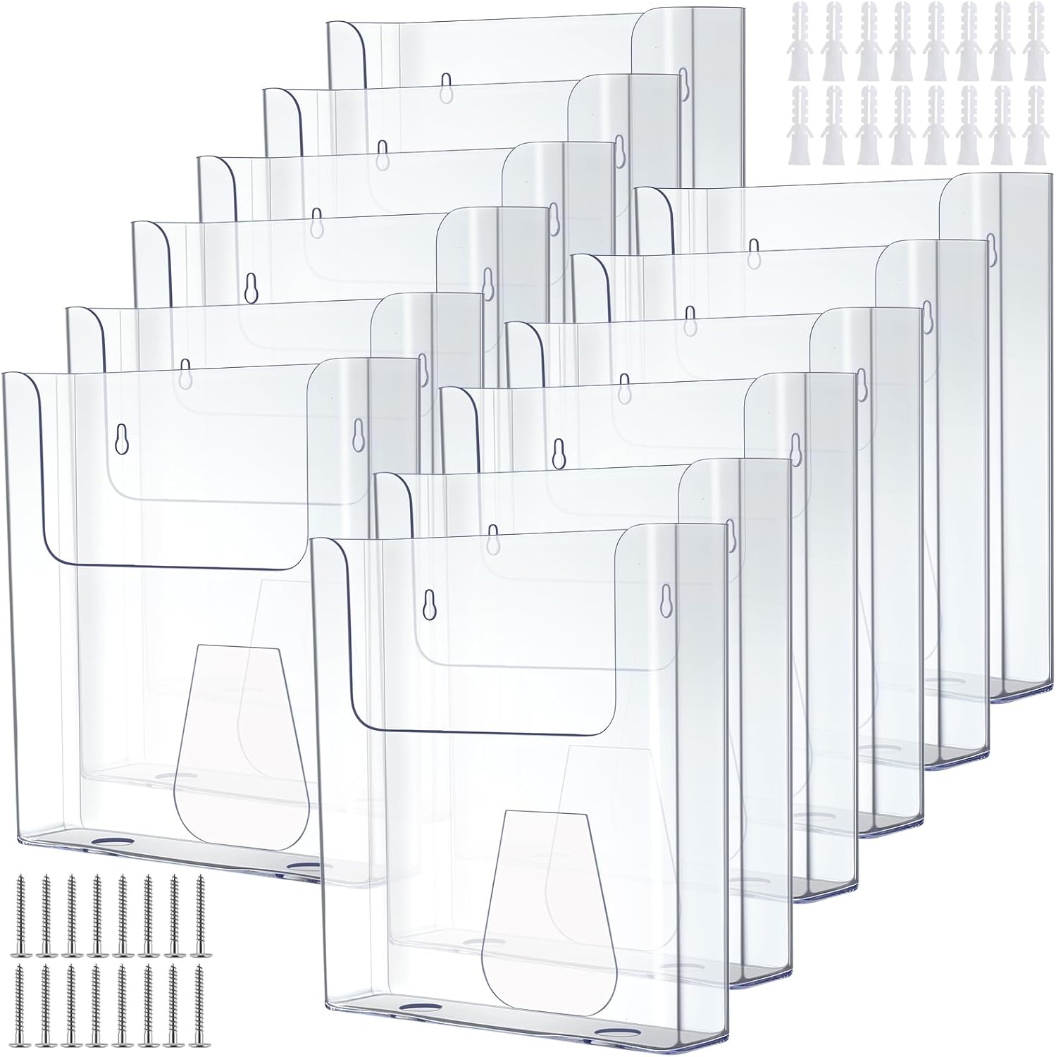 ( incomplete/ damaged) Ripeng 12 Pcs Brochure Holder 8.5 x 11 Inch Wall Mount Flyer Holder Acrylic Literature Clear Magazine Wall Display Hanging Envelope Display for Pamphlet File Home Office Supplies