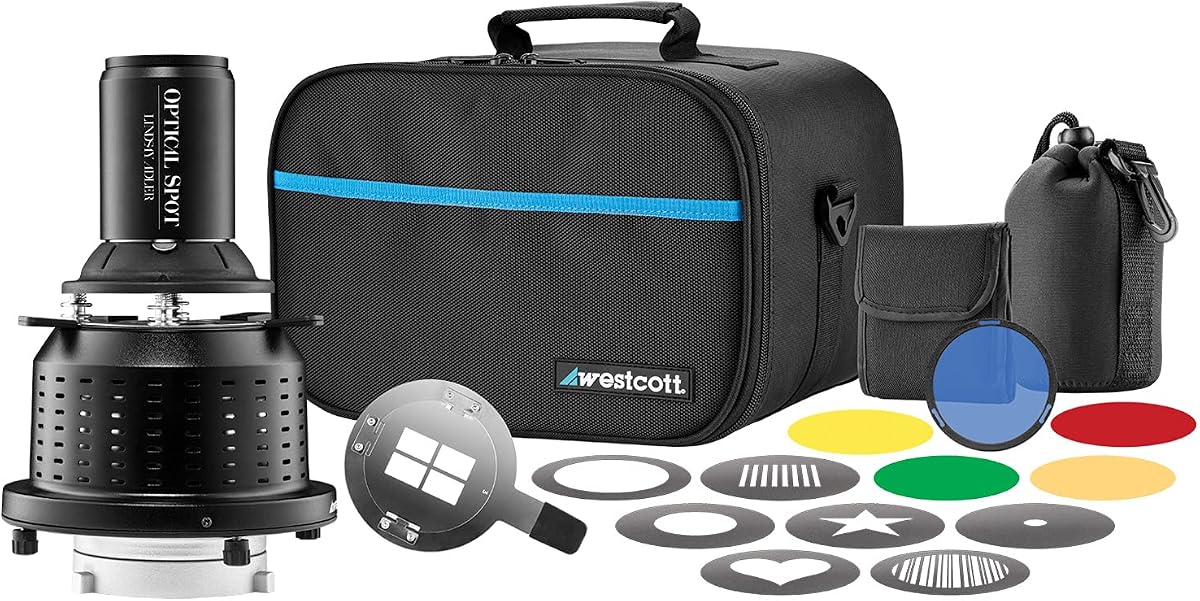 Westcott Optical Spot by Lindsay Adler (Bowens Mount) with 150mm EF Mount Lens, 8 GOBO Designs, 5 Color Gels, & Travel Case | 5 Color Gels, 8 GOBO Designs, 150mm EF, Travel Case