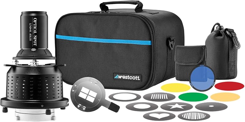 Westcott Optical Spot by Lindsay Adler (Bowens Mount) with 150mm EF Mount Lens, 8 GOBO Designs, 5 Color Gels, & Travel Case | 5 Color Gels, 8 GOBO Designs, 150mm EF, Travel Case