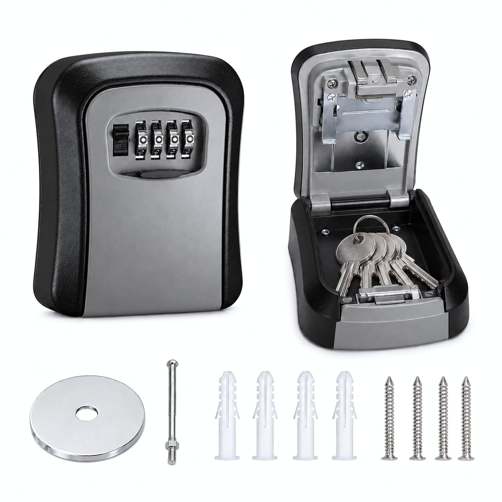 Lock Box for Keys with Code, Waterproof 4-Digit Wall Mount, Gray