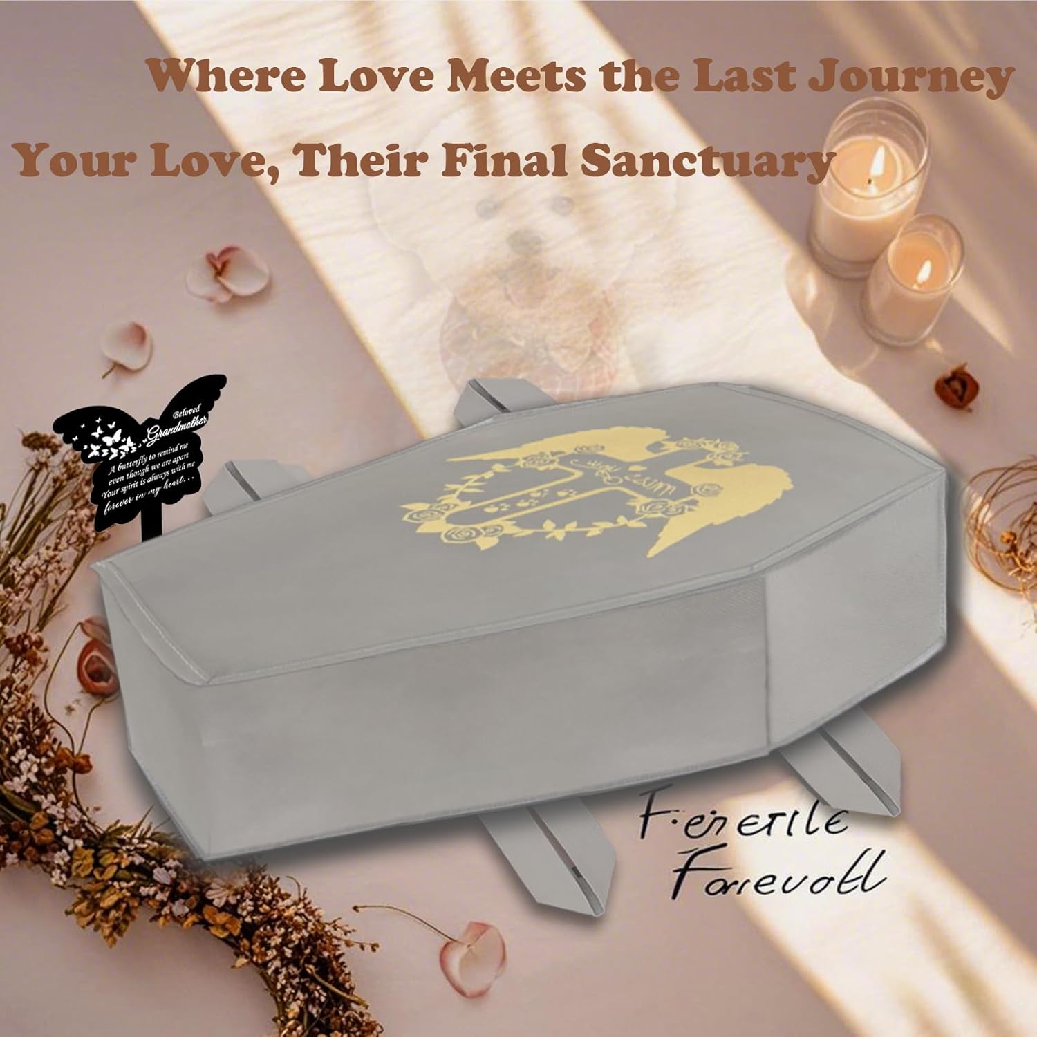 Pet Casket Burial Bag for Cats Dogs, Eco-Friendly Pet Burial Box for Medium Large 33.8″Coffin for Pet Loss Gift (Grey, M)