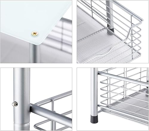 Miniatura 5 de Flagship Cajón organizador deslizante de 3 niveles con estantes de malla de vidrio templado de cristal para estante de especias, encimera, cocina,