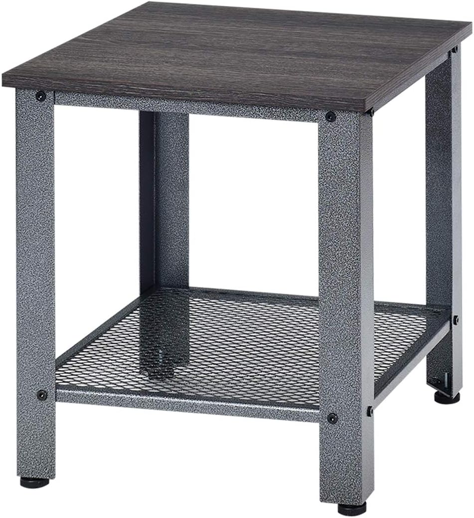 HOMGX Small Side Table, 2-Tier Home End Table with Adjustable Feet, Industrial Nightstand with Storage Shelf & Metal Frame, Vintage Style Sofa Table for Small Spaces (Black)