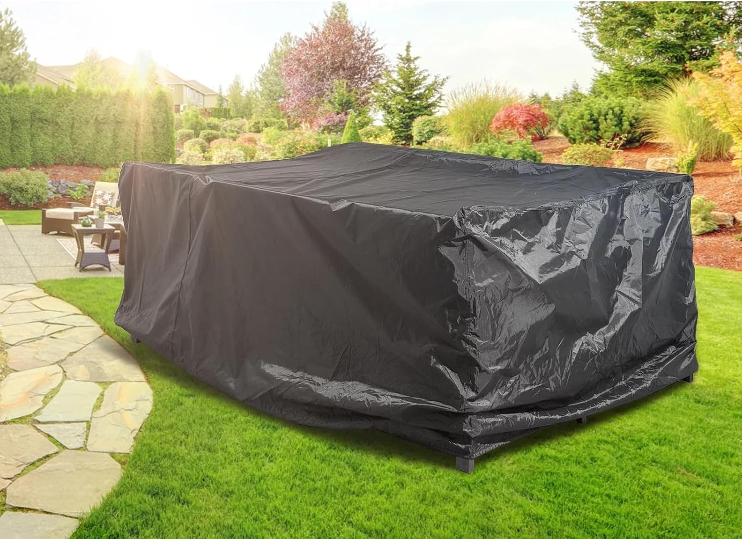Patio Sofa Cover Heavy-Duty Waterproof Patio Furniture Cover for Garden Sofas, Tables & Chairs(Black,126X126X74cm)