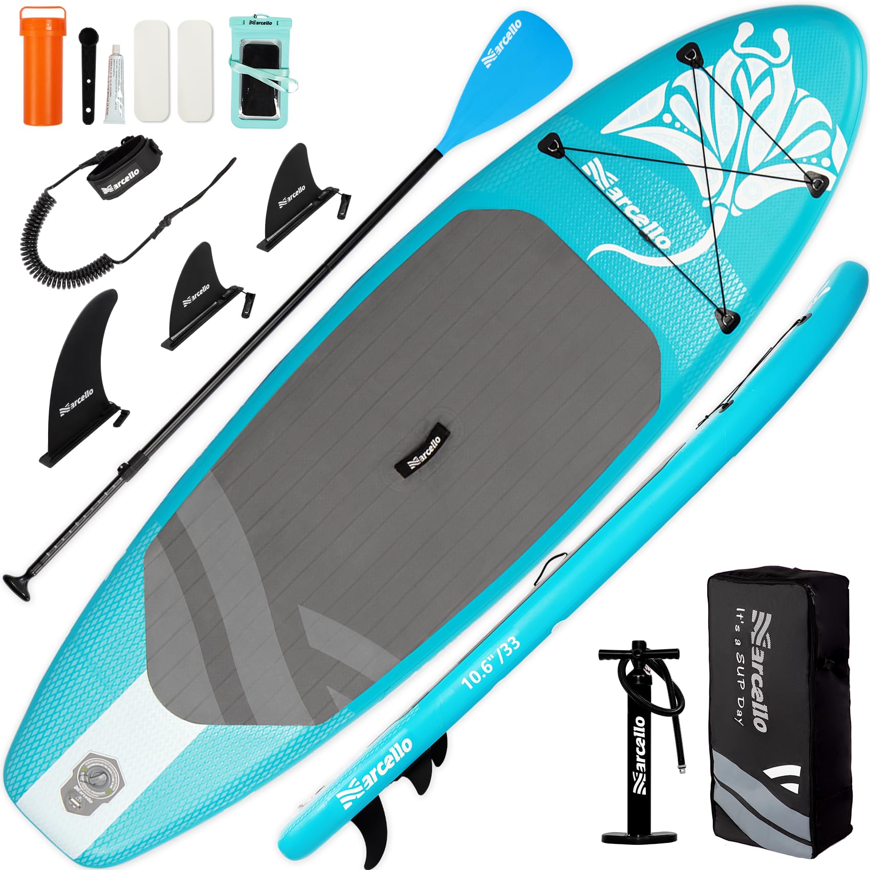 Humberto Inflatable Stand Up Paddle Board, 10‘6×33"×6" Premium SUP Board with Hand Pump, Leash, Repair Kit, Waterproof Phone Case and Backpack, Paddle Board for Adults