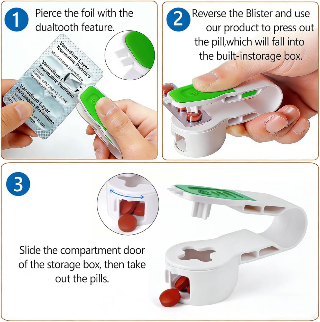 Portable Pill Popper Pill Taker Remover Tool, Tablets Pills Blister Pack Opener Assistance Tool for The Elderly ndividuals Easy to get the Pills Out of the Blister Pack(2 Pcs)