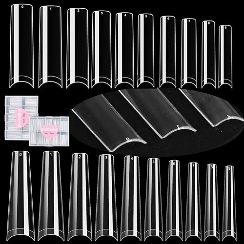 No C Curve XXL - Puntas de uñas cuadradas y ataúd, 200 puntas de uñas rectas cuadradas planas, 200 puntas de uñas de ataúd de media cubierta sin