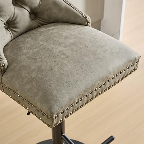 Miniatura 9 de Taburetes de bar giratorios de poliuretano retro envejecidos con respaldo, altura ajustable de 27 a 35 pulgadas, juego de 2 taburetes de bar para