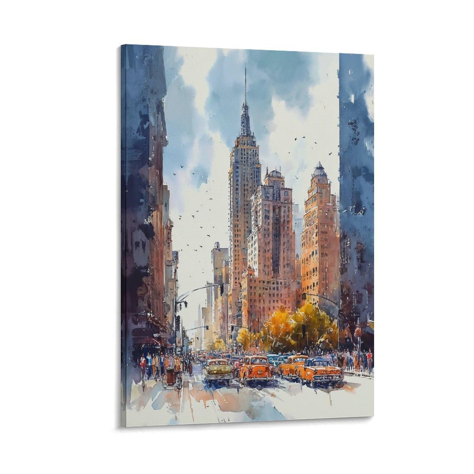 LCYNNH Christmas in New York Watercolor Painting_ Rockefeller Plaza Art 24x36inch(60x90cm) Print Home Bedroom Office Living Room Decor Canvas