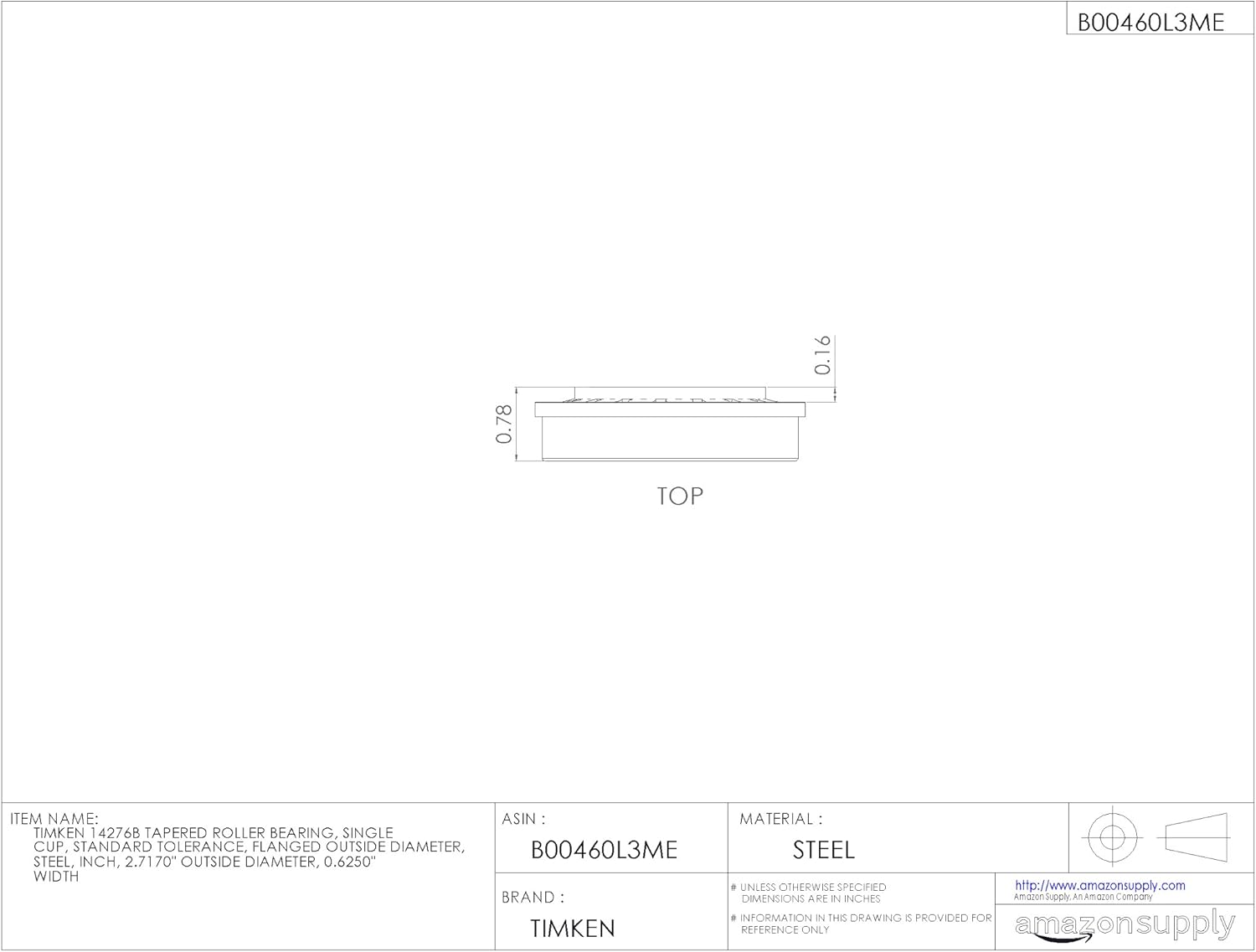 Timken Tapered Roller Bearing Cup - 14276B