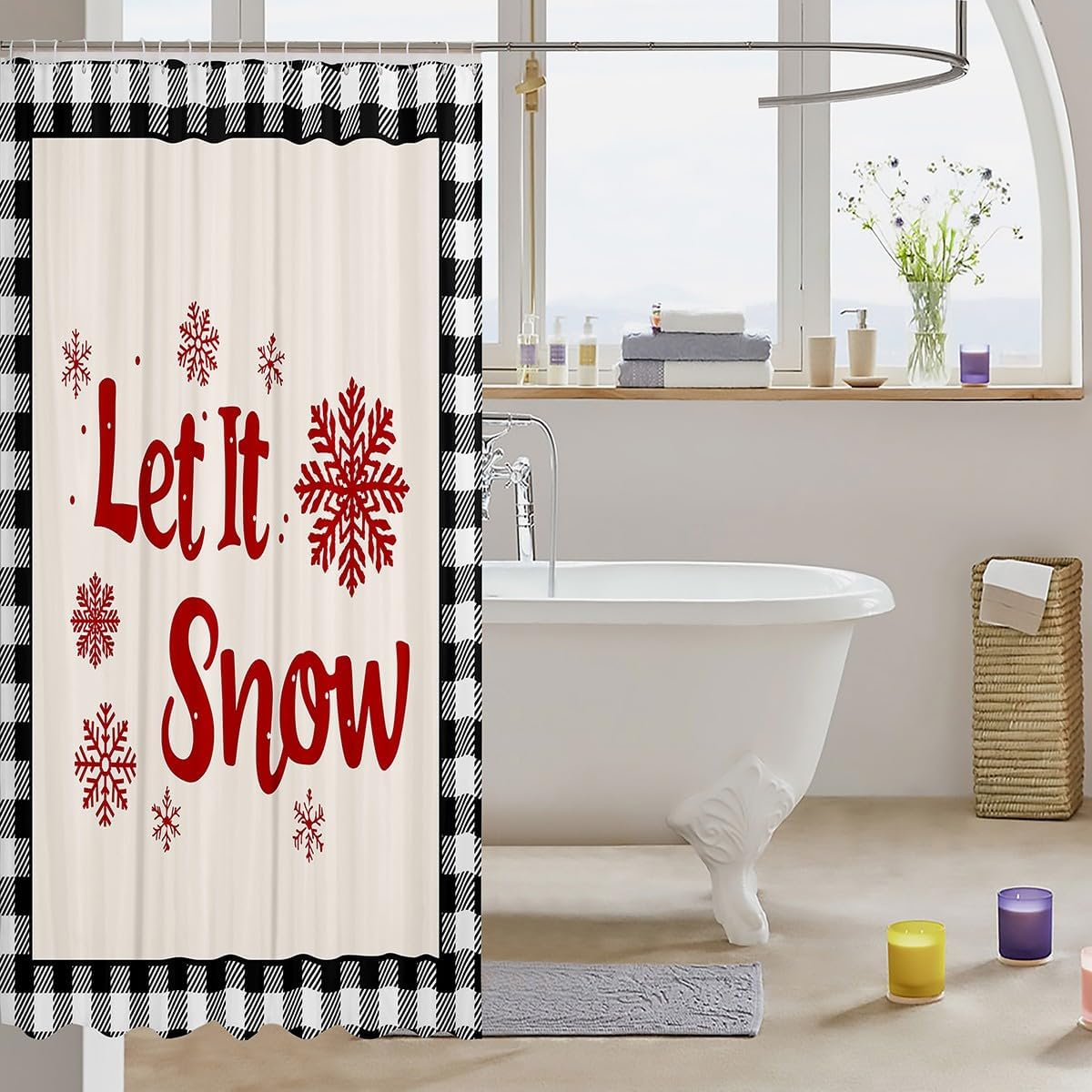 jejeloiu Christmas Shower Curtain for Bathroom Decor 72" L x 72" W Snowflake Bath Curtain for Kids Boys Girls Xmas Plaid Bathroom Accessories for Stalls Bathtubs with 12 Hooks image 3