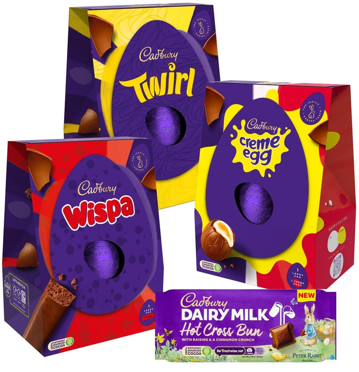 Buy Cadbury Large Easter Egg Trio Creme Egg, Wispa and Twirl with New Cadbury Dairy Milk Hot Buy Cadbury Large Easter Egg Trio Creme Egg, Wispa and Twirl with New Cadbury Dairy Milk Hot