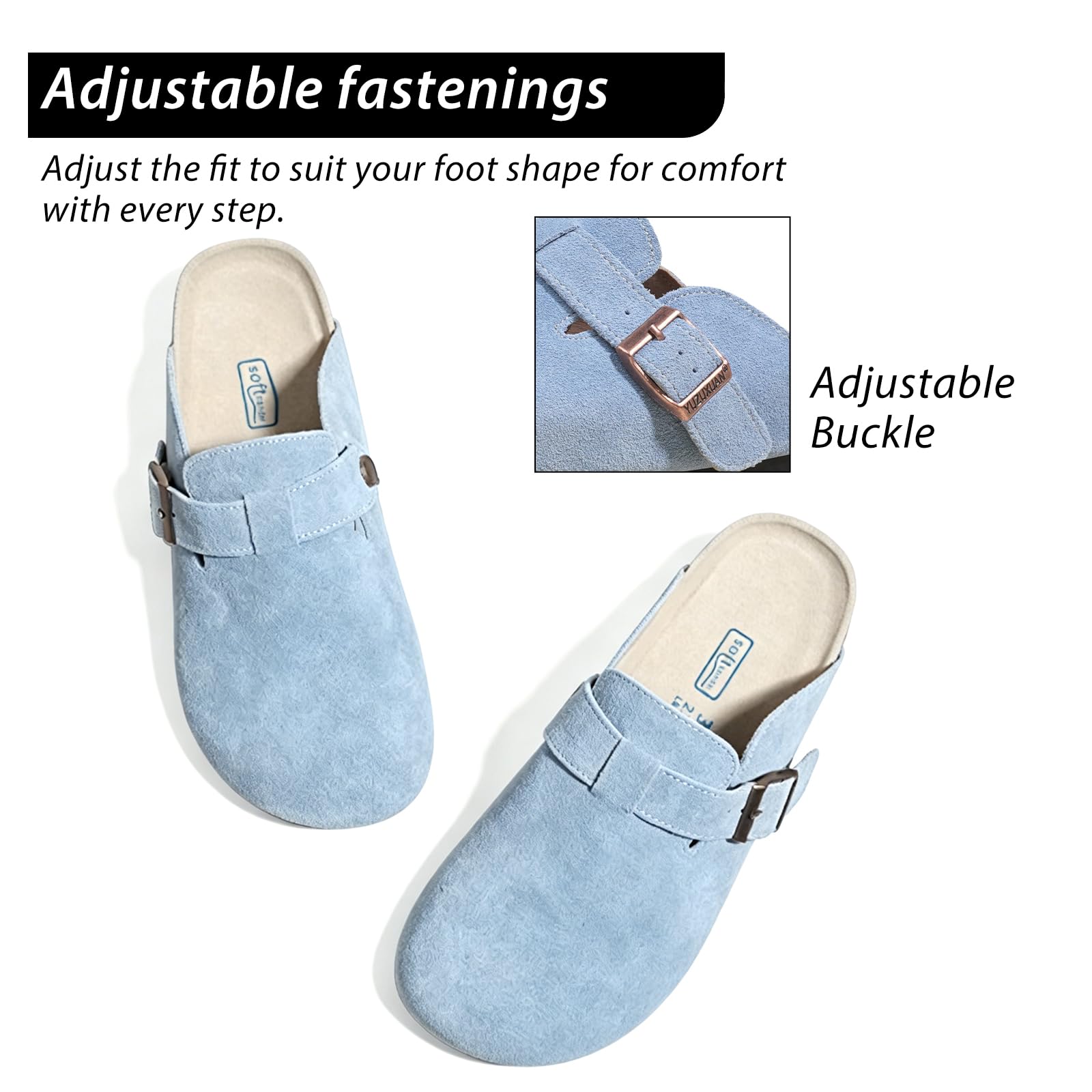 AONETIGER Mules et Sabots Femme Semelle Liège Bout Fermé GR.36-40 EU | Chaussons Pantoufles en Daim Cuir | Antidérapante Chaussures de Jardin | idéaux pour Maison, Bureau, Intérieur et Extérieur