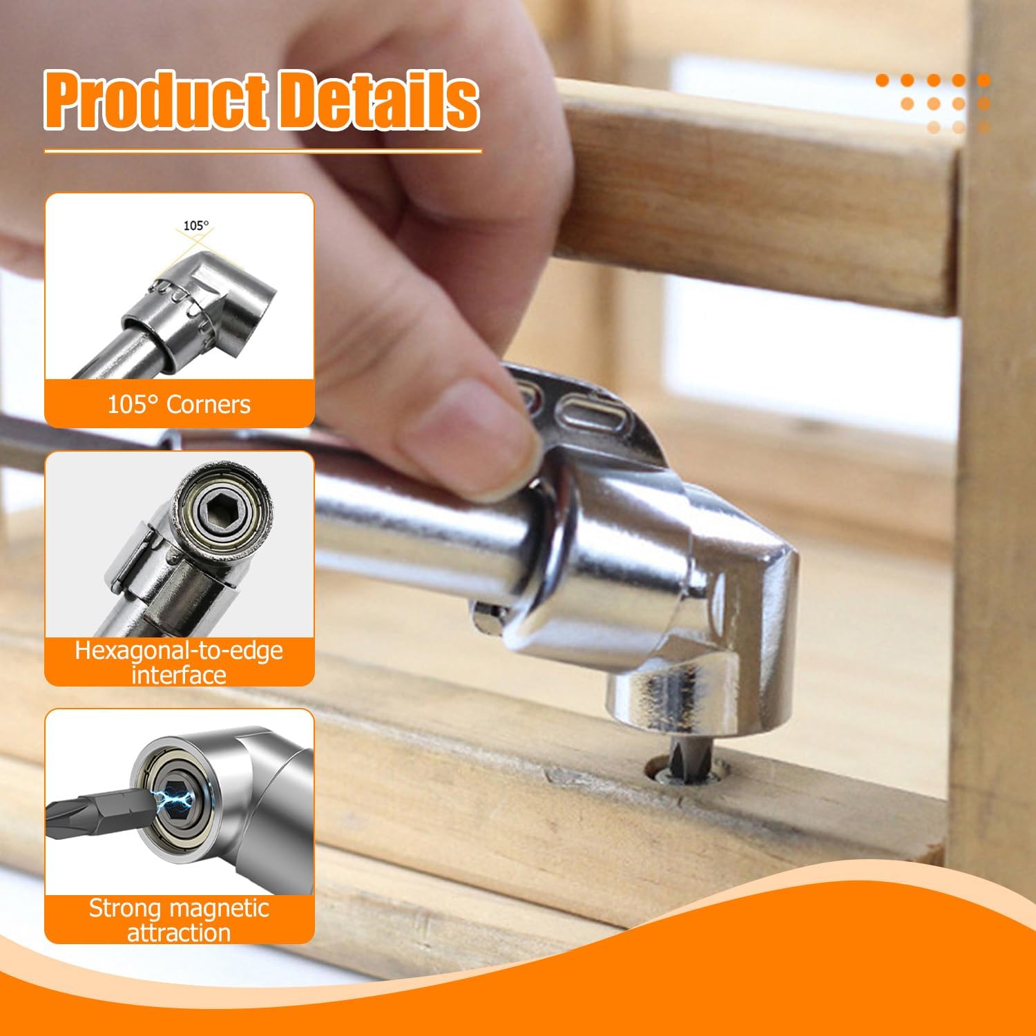105 Degree Right Angle Drill Adapter, Right Angle Drill Attachment, Drill Adapter for Tight Spaces with Multi-Function Bent Screwdriver Bit, Right Angle Head Power Drill Extension Bit (Long)