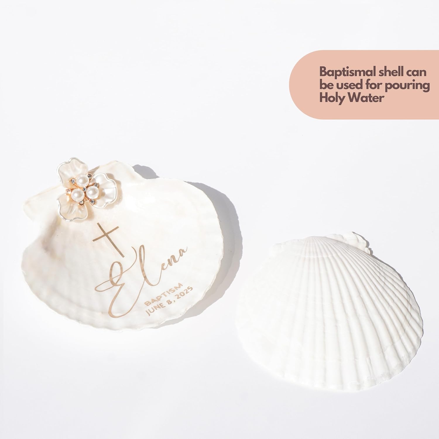 Personalized Baptism Gifts Pearl Natural Scallop 4" Shell Christening Keepsake with Custom Name and Date