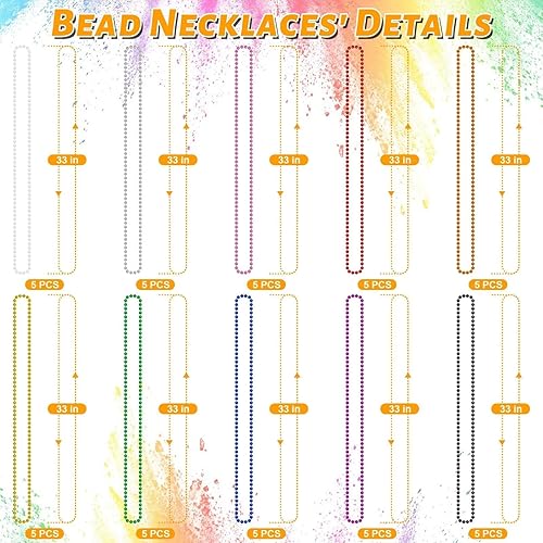 Miniatura 2 de 50 PCS Collares de Cuentas de Mardi Gras, Metálicos 10 Tipos de Collares de Cuentas Recuerdos de Fiesta, Collar de Mardi Gras de 33", Accesorios