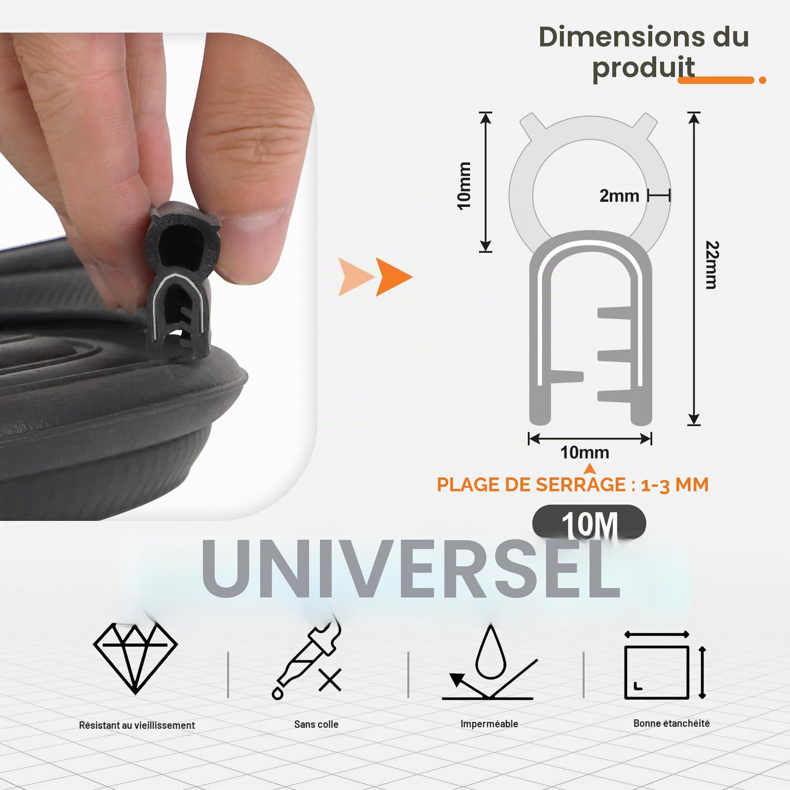 EFUTURETIME Joint de Porte de Voiture en Caoutchouc, 10m, Joint d'Étanchéité Universel de Coffre Voiture en EPDM sans Colle pour Caravane, Camion, Garage, Machine, Noir