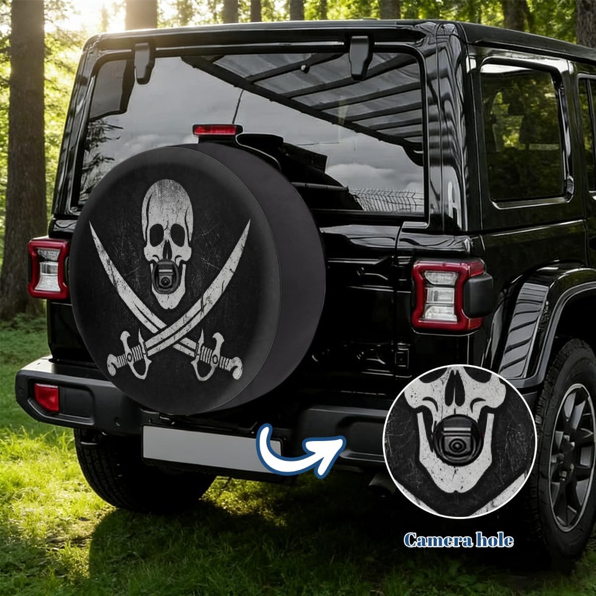 Jolly Roger Pirate Skull Spare Tire Cover with Camera Hole Wheel 17 Inch