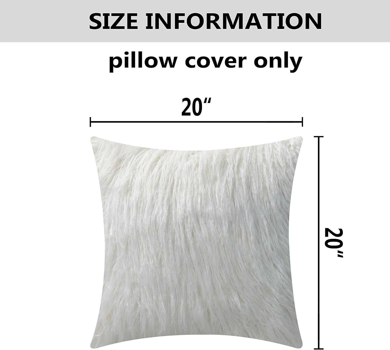 Home Brilliant Pillow Covers 20x20 Mongolian Faux Fur Throw Pillow Covers Decorative Cushion Pillow Cases for Couch, 50cm, Set of 2, White