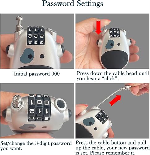 Miniatura 5 de Sutekus Cerradura de combinación con cable retráctil de 30 pulgadas, candado de combinación de 3 dígitos, candado de equipaje para casco, cochecito,