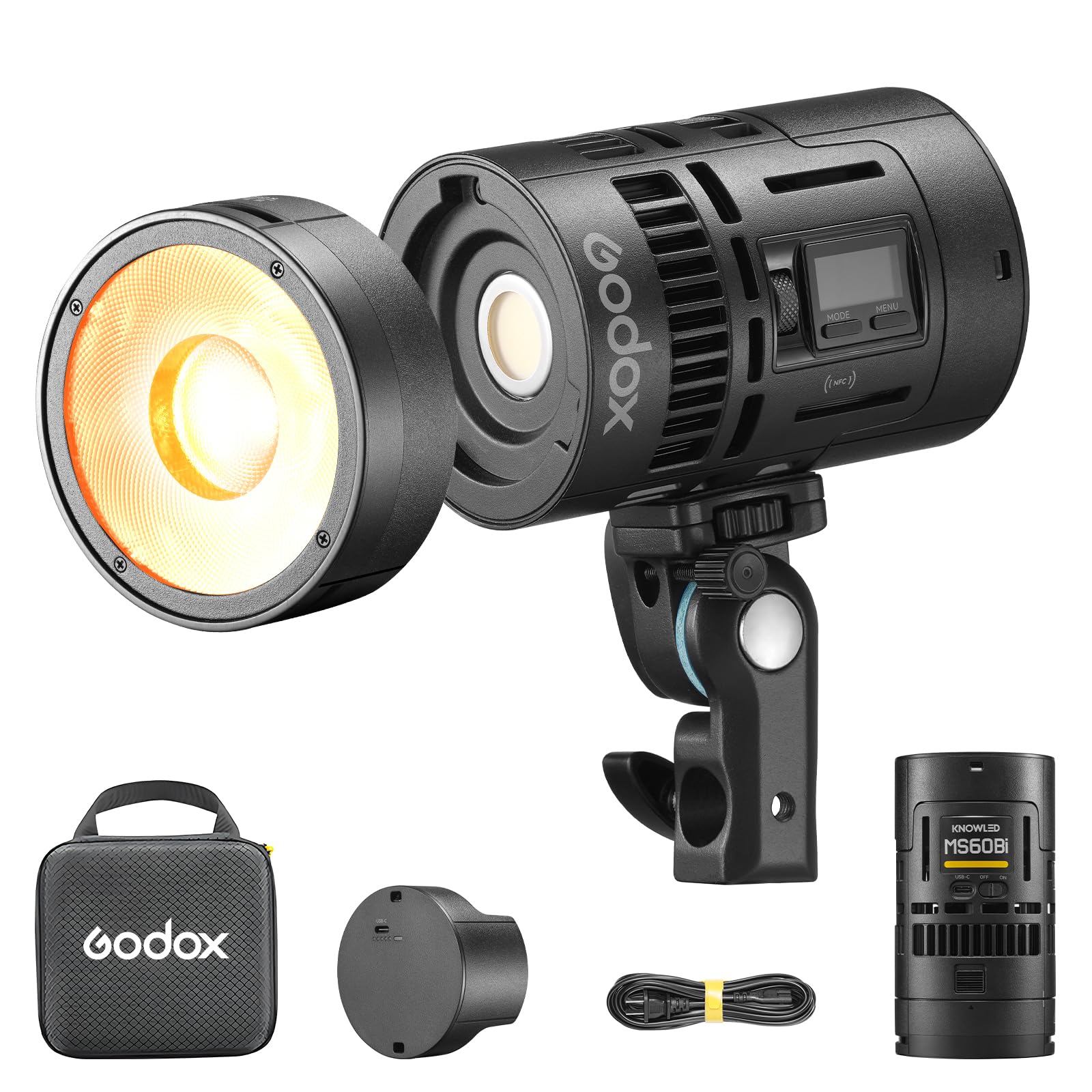 Godox KNOWLED MS60Bi Bi-Color LED Light Kit with Battery, Lens Reflector, USB-C Charging Cord, Storage Bag for Film, Broadcast, Video Production (