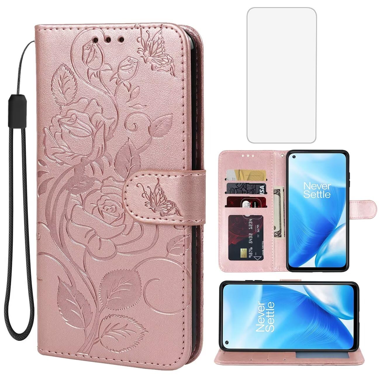 Vavies Case for Nord N200 5G Case, OnePlus N200 DE2117 Wallet Case with Tempered Glass Screen Protector, Leather Flip Credit Card Holder Stand Phone