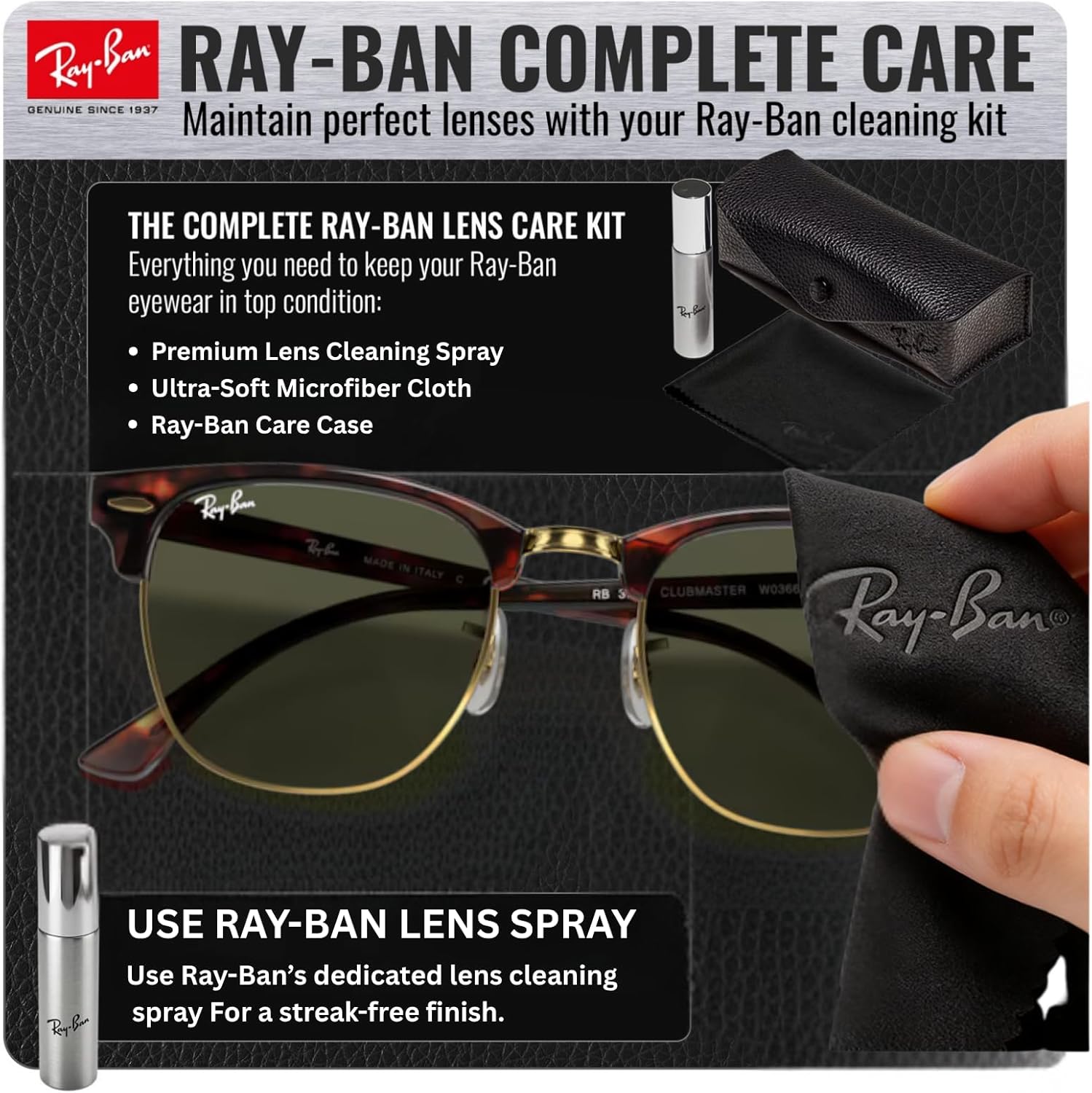 Ray-Ban RB3016 CLUBMASTER CLASSIC Square Shaped Sunglasses for Men & Women with Official RAYBAN Eyewear Kit