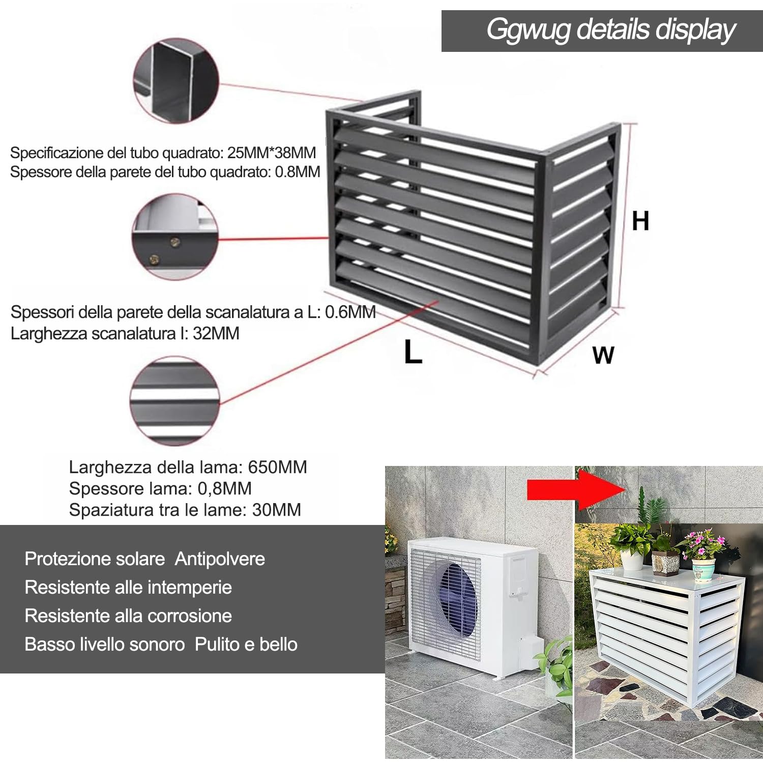 120 * 150 * 70cm copertura per aria condizionata esterna in alluminio Schermo per La Privacy Recinzione per Pattumiera, copertura motore condizionatore esterno per guardrail aria condizionat