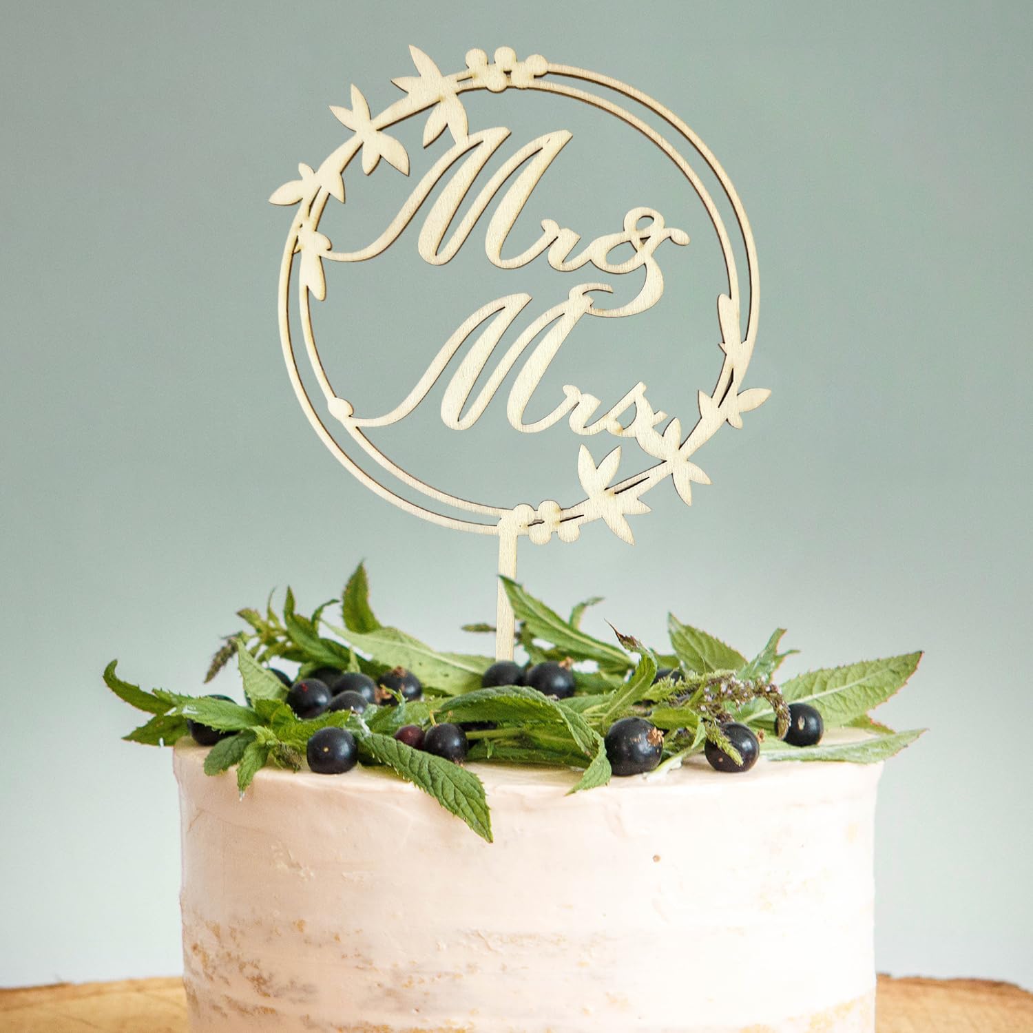 Wedding Cake Topper, Wooden Mr and Mrs Cake Topper for Wedding Anniversary Engagement Proposal Party Cake Decoration (Style 2)