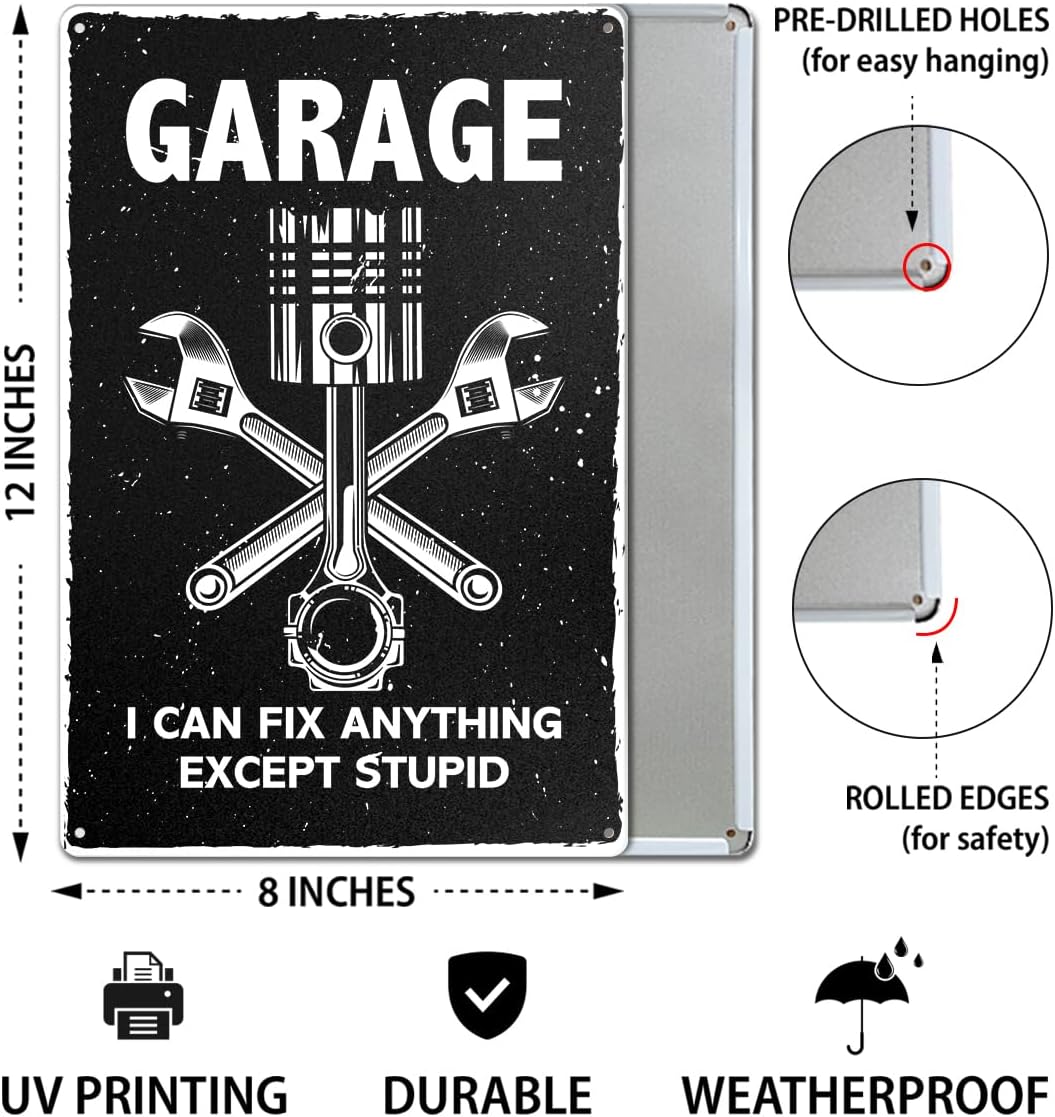 Vintage Mechanic Car Auto Workshop Garage Metal Decor Sign for Home Man Cave Room Automotive Office Decorations, Mechanical Engineer Gifts for Men Dad Papa, I Can Fix Anything image 2