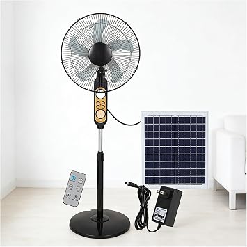 16 Inch Oscillating Pedestal Fan,Oscillating Adjustable Solar Powered Standing Fan, Camping Fan,Button + Remote Control,USB Charging, LED Night Light,Two Charging Methods