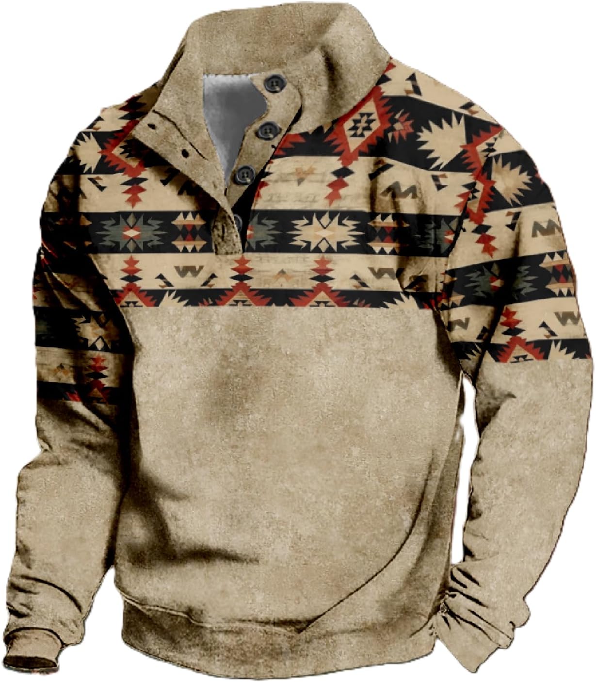 Aztec Print Cowboy Hoodie Mens Collar Neck Western Vintage Warm Casual Long Sleeve Button Pullover Sweaters