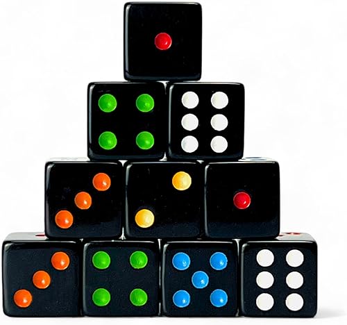 Luck Lab Paquete de 10 dados D6 multicolor Pip  Dados acrílicos de 0.630 in de borde cuadrado estándar para juegos de mesa RPG MTG DND y juegos de