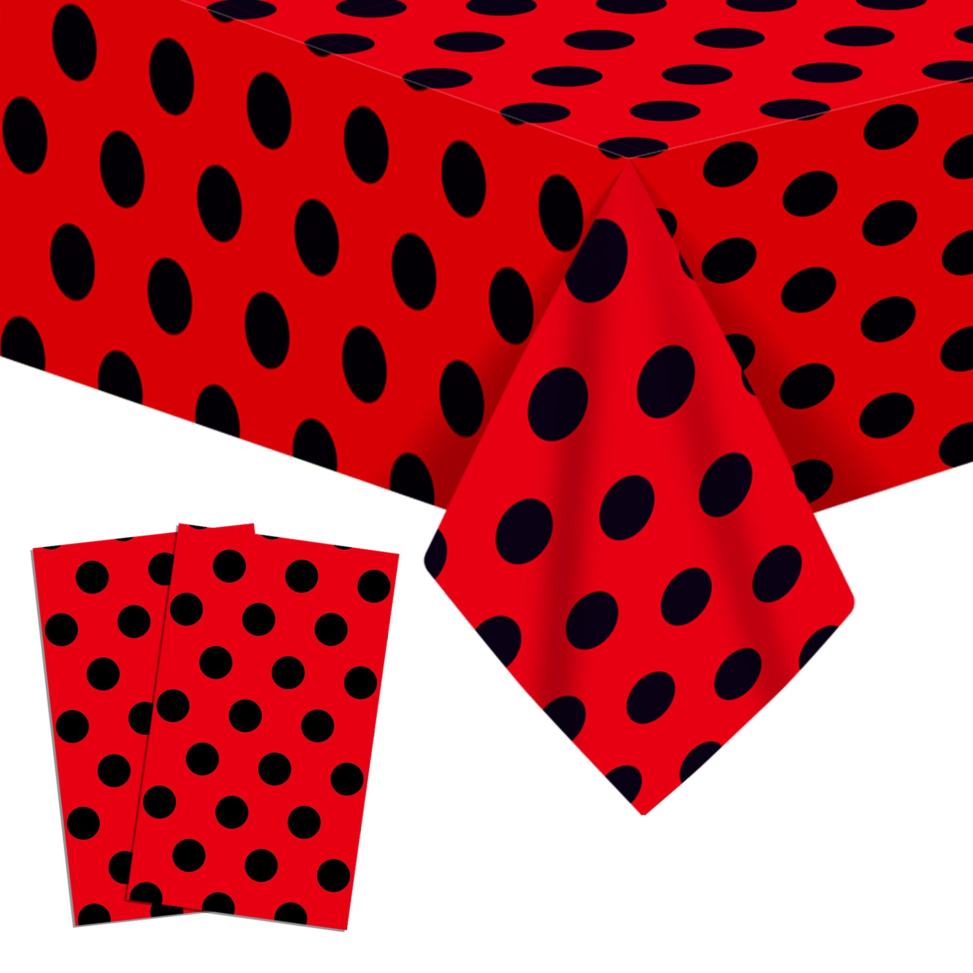 2 Pack Ladybug Plastic Tablecloth 54 x 87 Inch Red Black Party Table Covers