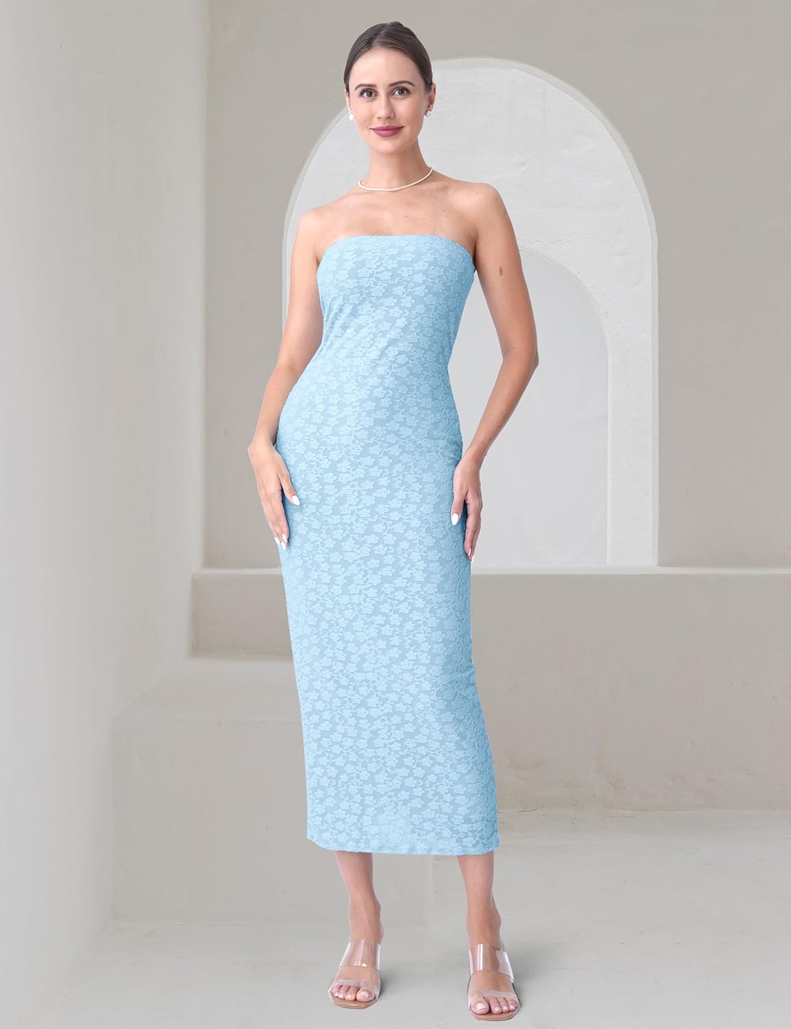 2 PCS Floral Strapless Dress Cardigan Set Long Bodycon Maxi Formal Dresses Boho Wedding Guest Cocktail Outfit - Image 3