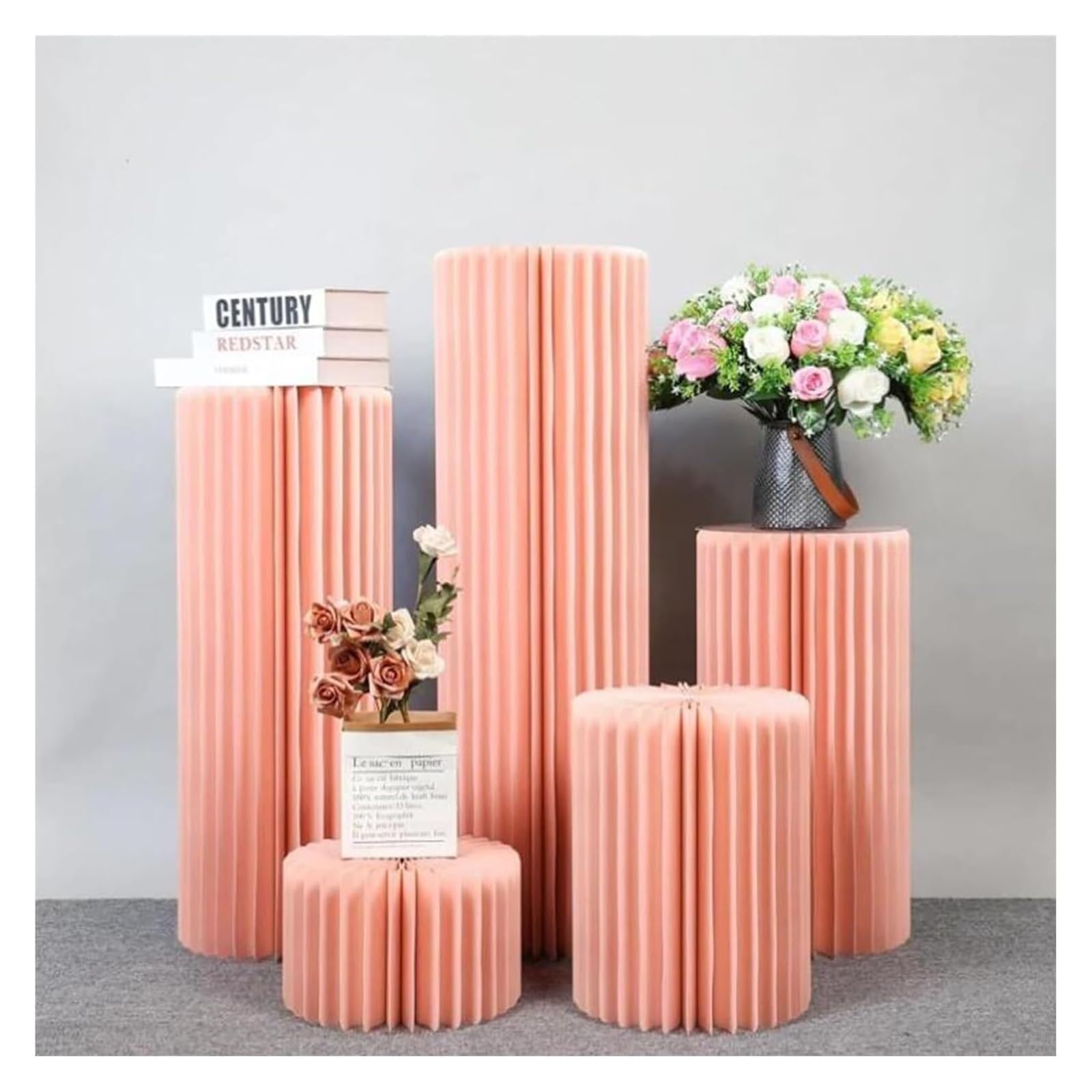 nxjaSDH Foldable paper column display stand, Centerpieces Cardboard Paper Columns With Acrylic Plate Wedding Birthday(Diameter 40cm,B)
