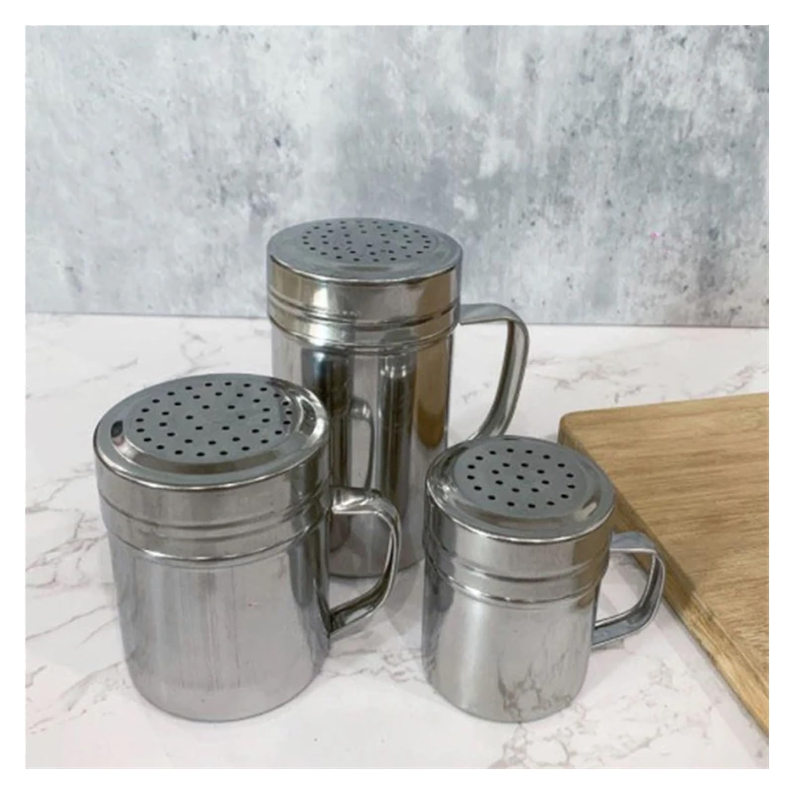 Pulverstreuer Griff Shaker Pfeffer Zucker Salz Edelstahl Spender Pulver Tube Kaffee Utensilien Küchenwerkzeug(B 6.6X9.4cm)