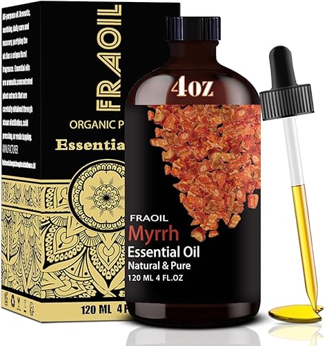 Aceite esencial de mirra, aceite de mirra, 4 onzas líquidas, 4.1 fl oz para difusor humidificador, limpieza de yoga, bricolaje, velas, fabricación