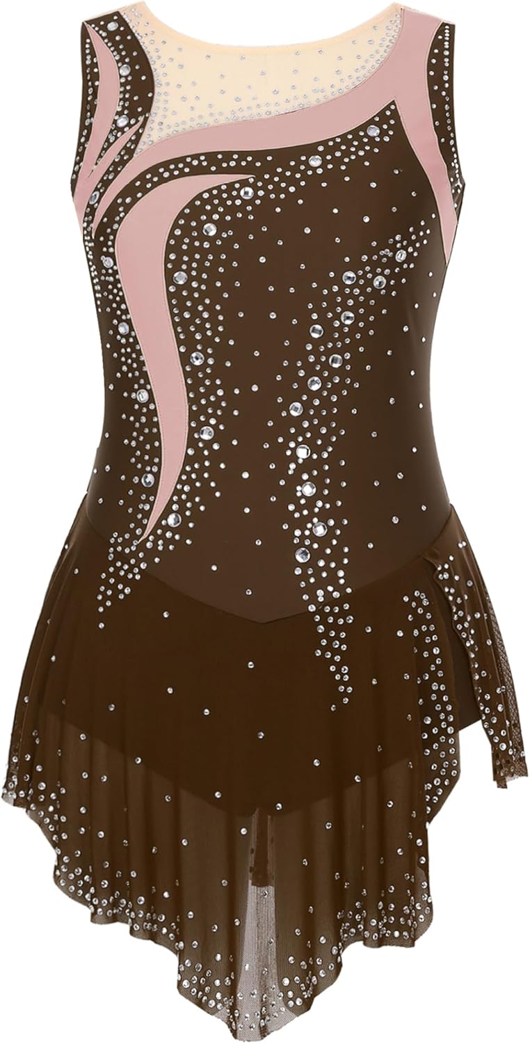 Sinleey Robe Patinage Artistique Femme Strass Une Epaule