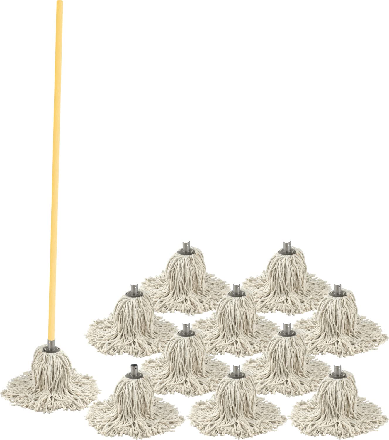Sterling Ventures Metal Cotton Floor Mop Head With Strong Wooden Stick 120Cm Set Of 10 Mops + 1 Extra Replacement Mop Free (Ms Py20 )