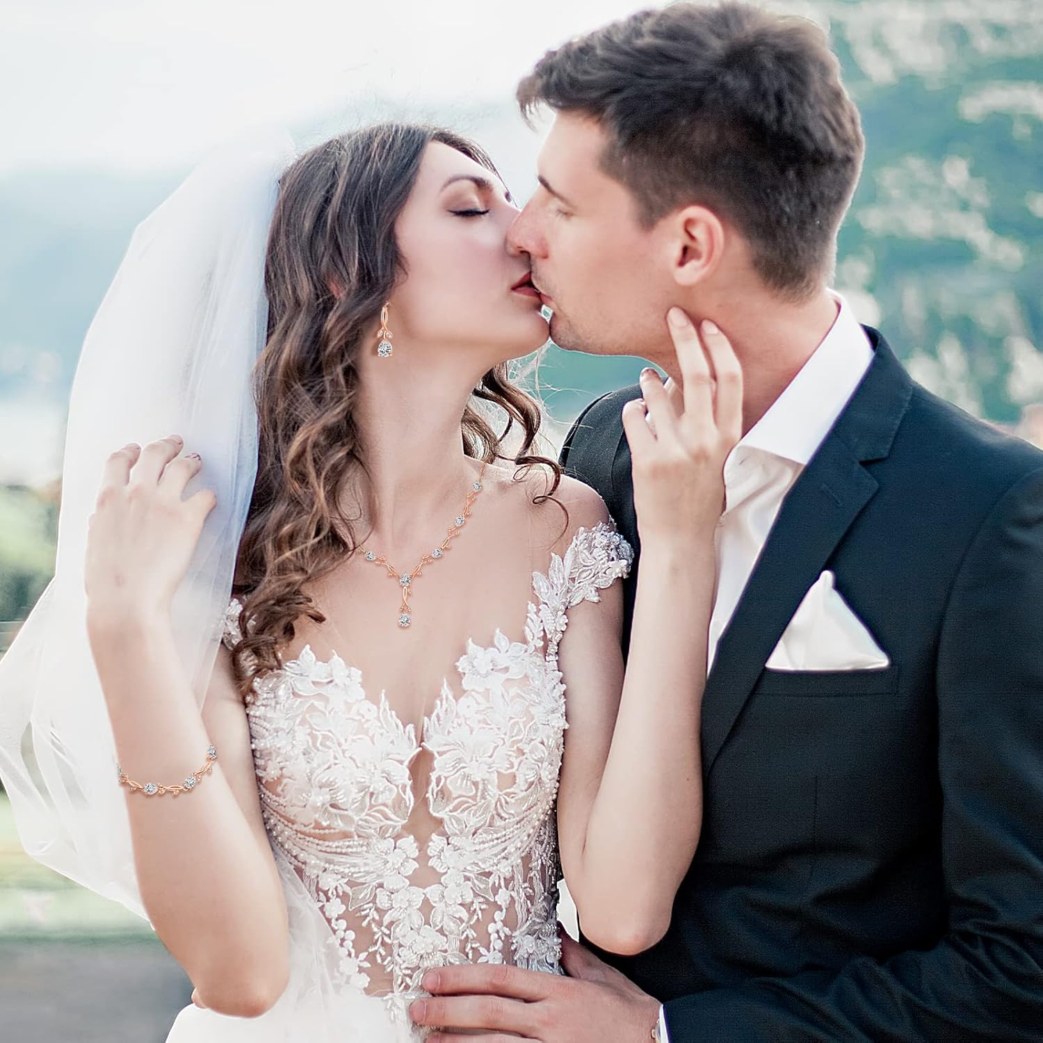 Wedding Silver Jewelry Set for Women Cubic Zirconia Necklace Earrings Bracelet Sets for Bride Wedding Costume Jewelry for Bridesmaid - Image 3