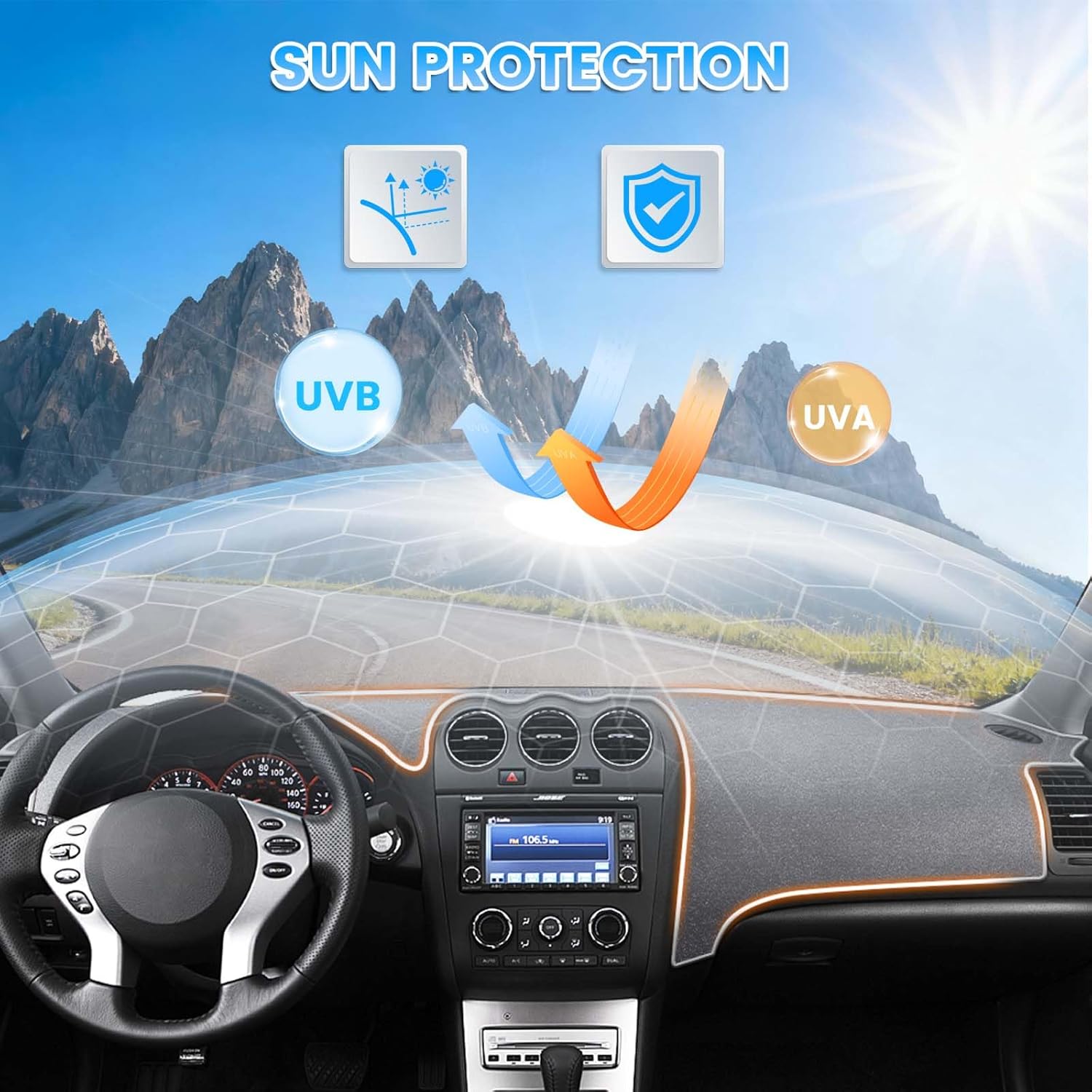KUST Gray Dash Cover Compatible with Nissan Altima 2007-2012 Dashboard Cover Accessories for Altima Non-Slip Polyester Dashboard Mat Custom Fit Center Console Sunshield Protector