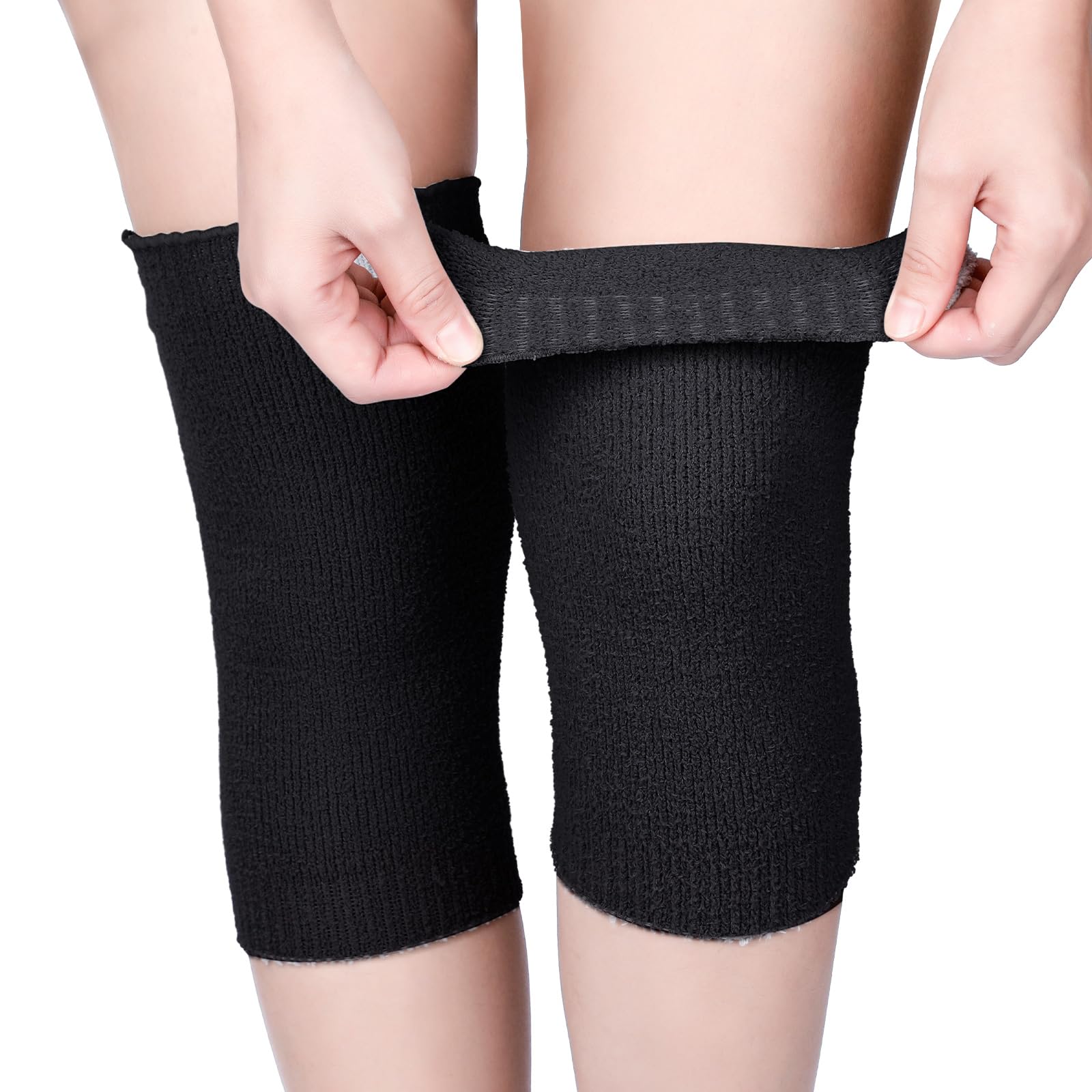 Geyoga Calentador de Rodillas de Invierno Manguito de Punto Elástico para Rodillas Protector de Rodillas Térmico Antideslizante Protector de Rodillas para Problemas de Artritis(Gris,1 Par)
