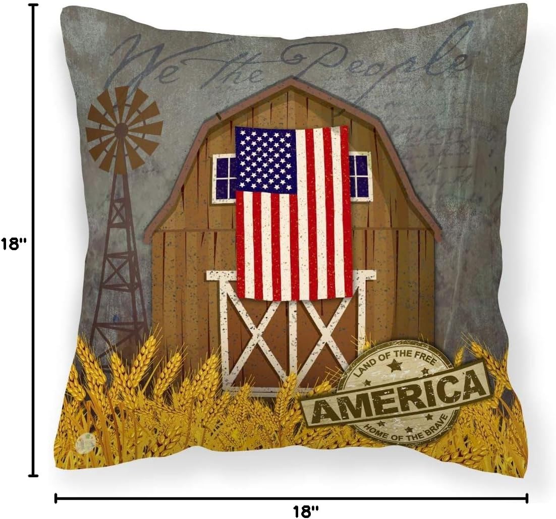 Caroline's Treasures VHA3036PW1818 Patriotic Barn Land of America Fabric Decorative Pillow Machine Washable, Indoor Outdoor Decorative Pillow for Couch, Bed or Patio, 18Hx18W