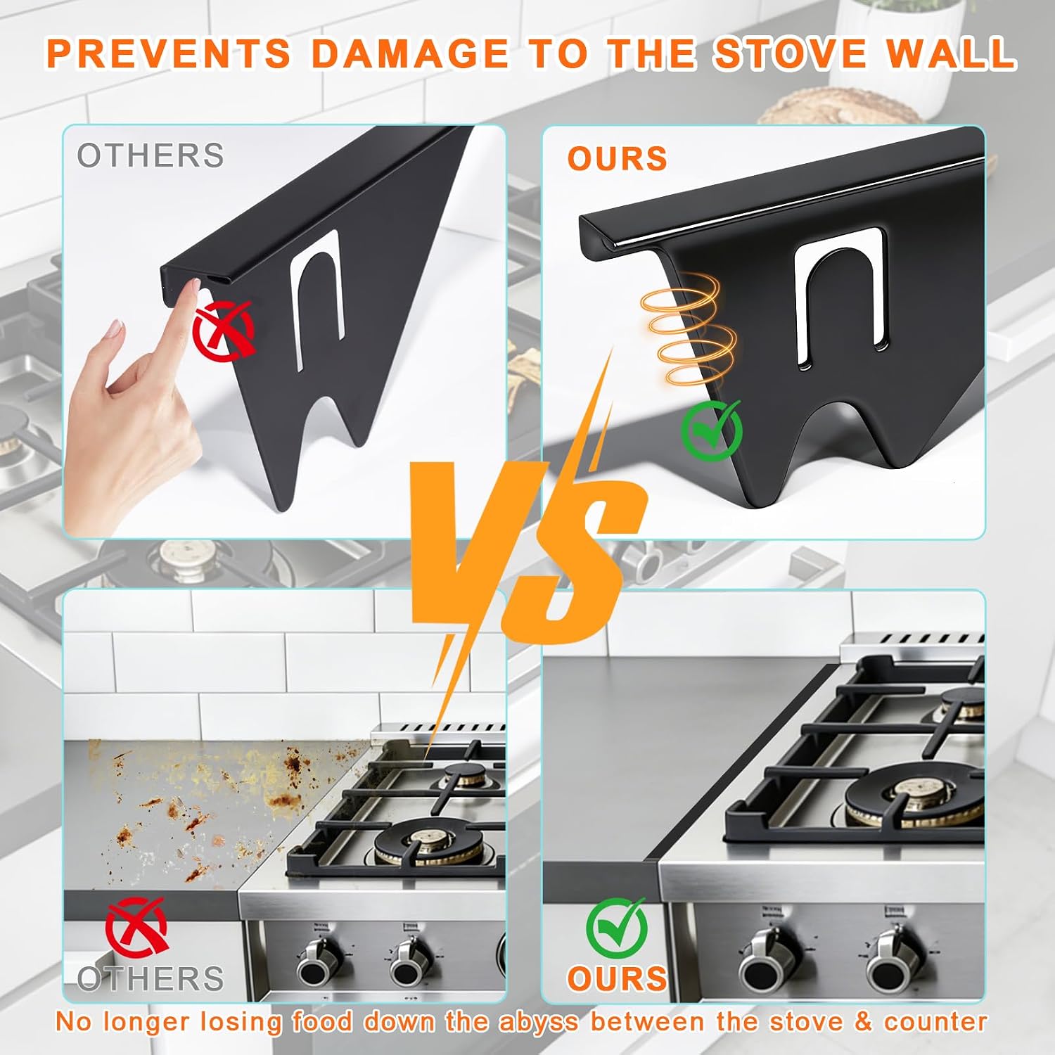 Stove Gap Covers Stainless Steel Black, 2 Pack Retractable Stove Gap Filler 13.8"-27.5", Heat Resistant Oven Side Gap Guards for Stove, Range & Countertop, Easy Clean Range Trim Kit, Fits 1-18mm Gaps