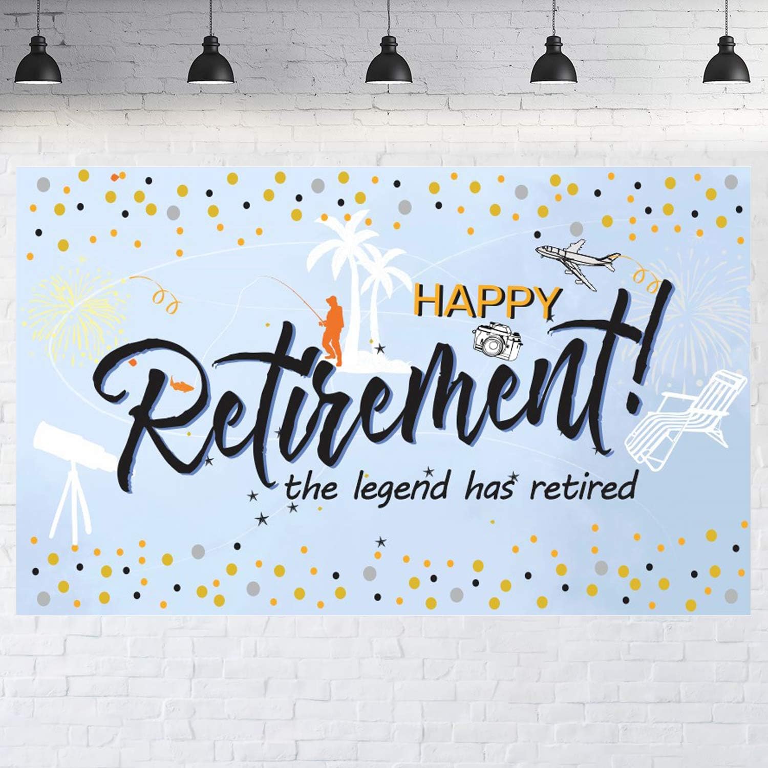 Happy Retirement Party Decorations Large Retirement Party Banner Backdrop Background Photo Booth Black Gold Retirement Party Supplies
