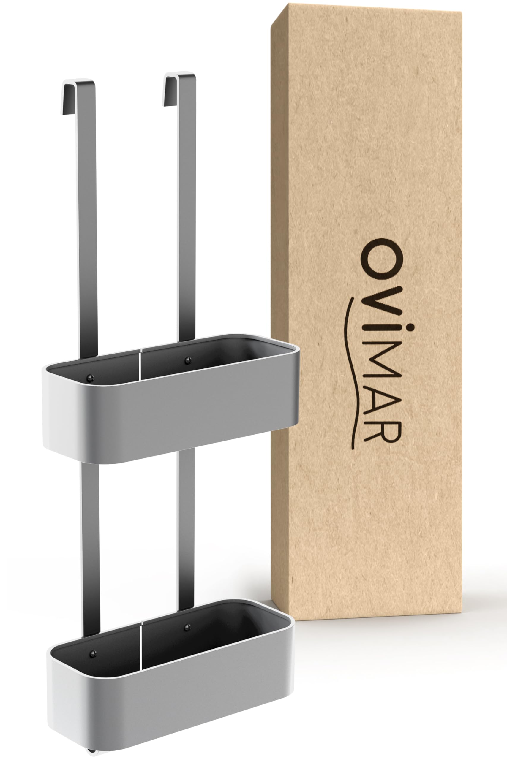 ovimar Estante de ducha Vanas en plata como organizador de baño sin taladrar | cesta de ducha de 2 niveles para colgar como almacenamiento ideal para el baño | organizador de baño de aluminio ligero