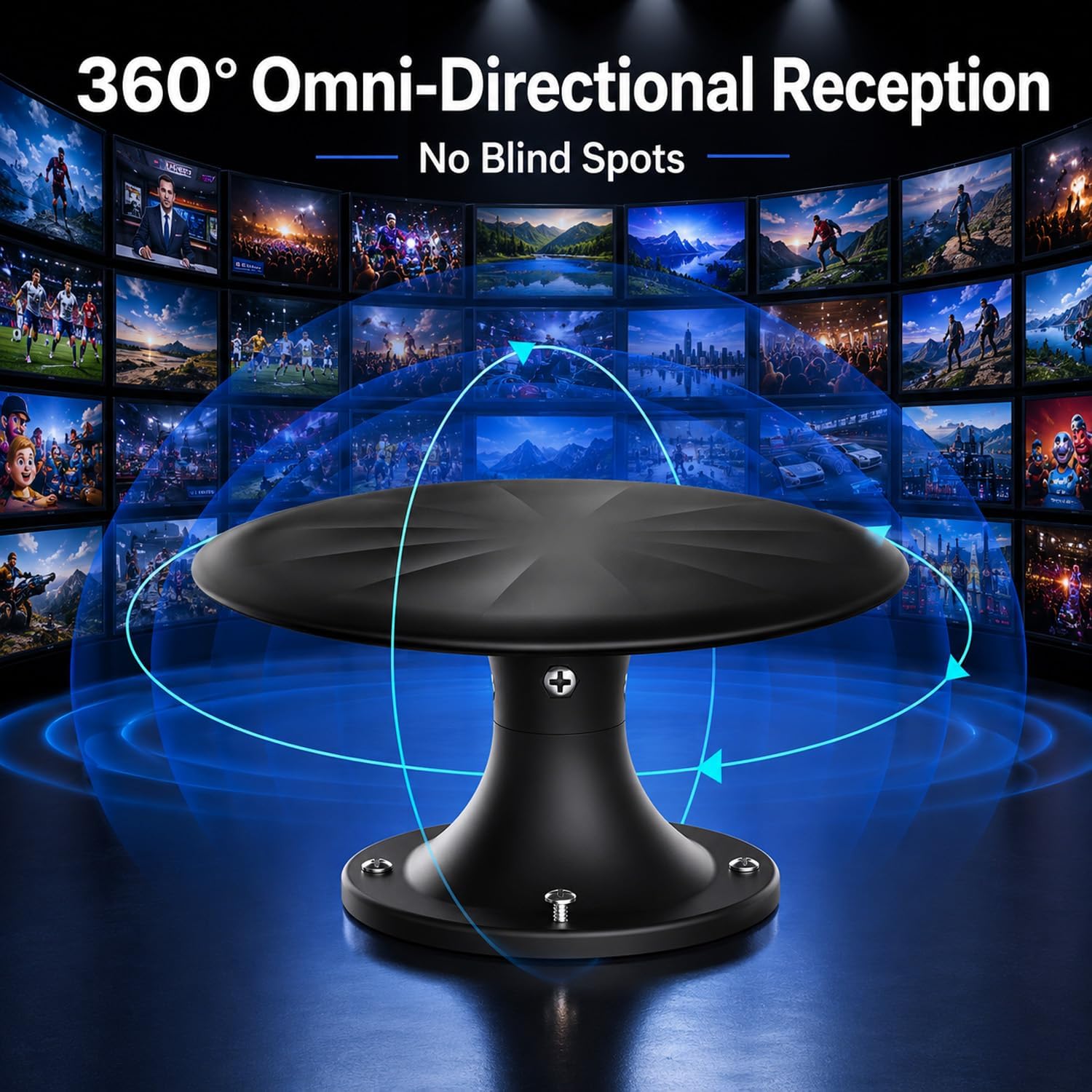 RV TV Antenna Roof Mounted, HDTV Antenna for Camper Motorhome & Travel Trailer, Built-in Signal Amplifier, UHF VHF OTA Reception, 4K 1080P Ready, 32.8ft Coaxial Cable