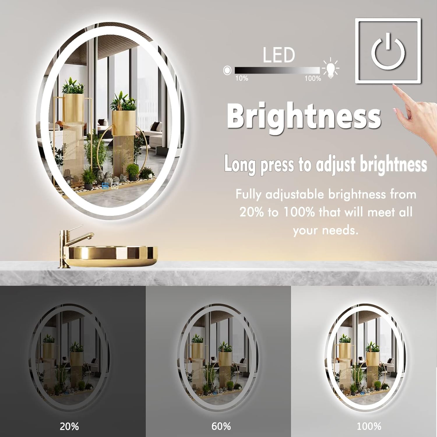 24 x 32 Inch Oval Vanity Mirror with Lights Oval LED Mirror for Bathroom Wall Mounted Oval Lighted Mirror Dimmable 3 Color Light Oval Mirror Anti Fog 32" Bathroom Oval Smart Light up Mirror