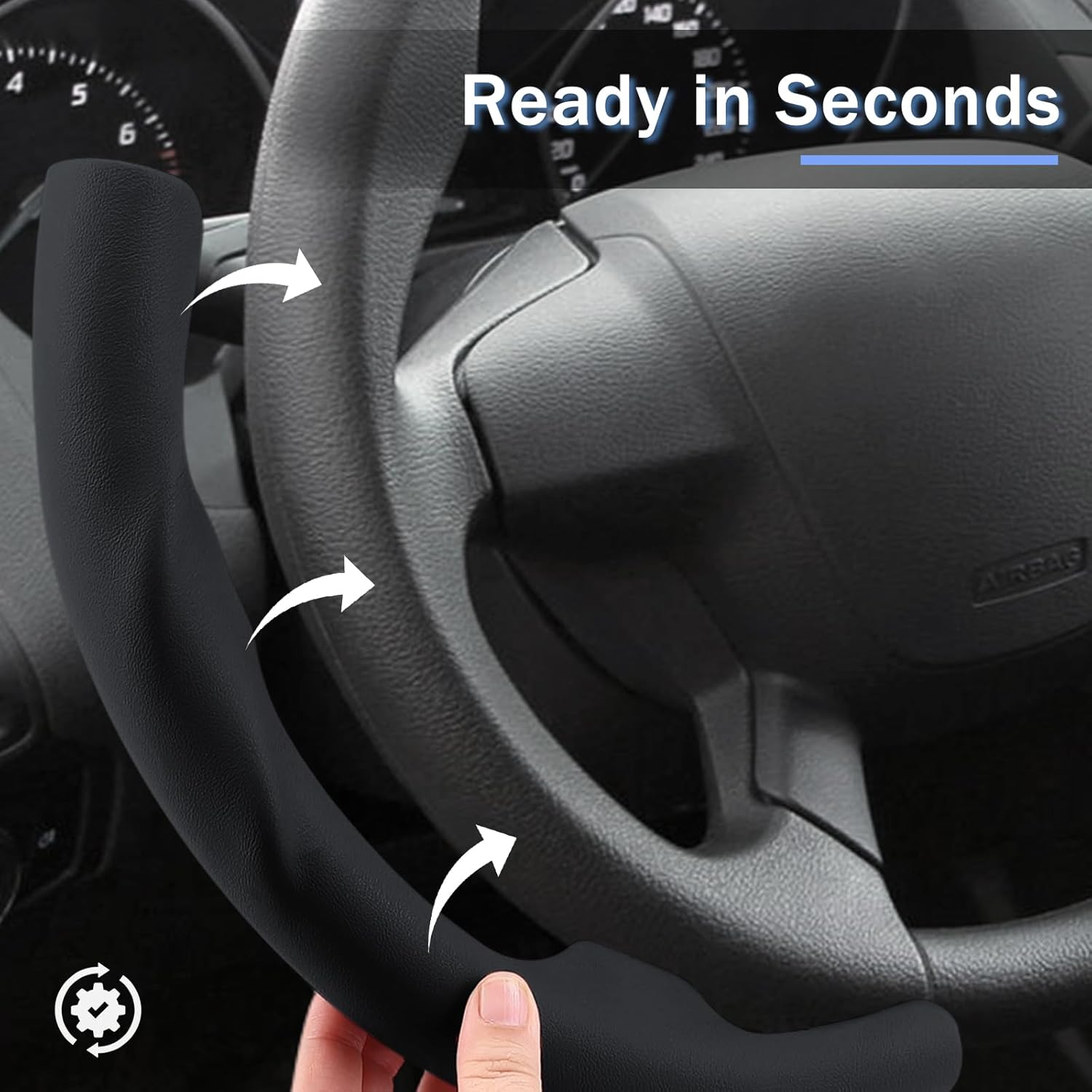 Steering Wheel Cover for Ford Escape 2013-2016/ Focus 2012-2014/ C-MAX 2013-2018, Car Steering Wheel Cover Accessories Protector for Ford (Black Leather)